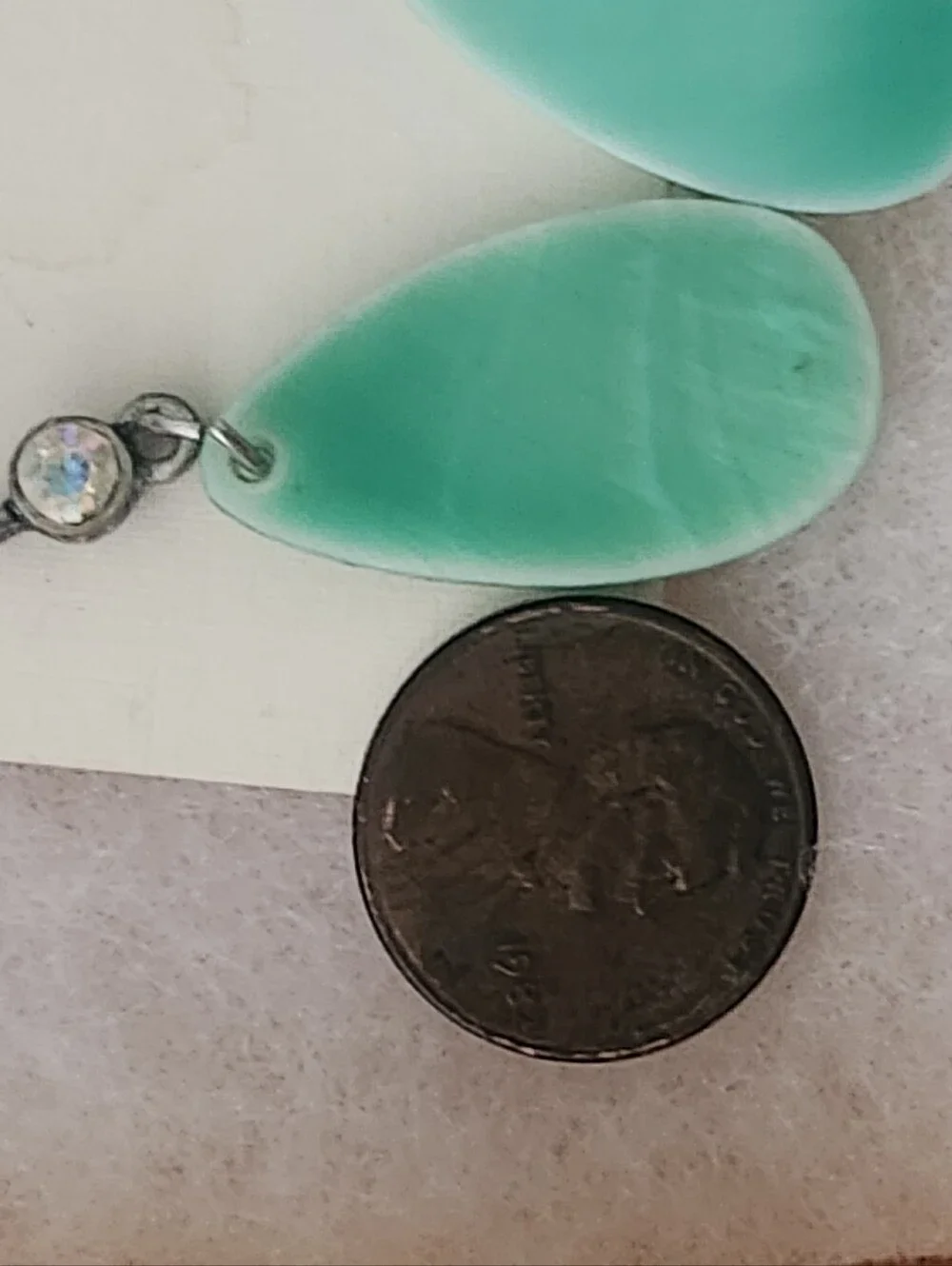 Miriam Haskell Green Teardrop Dangle Earrings with Clear Crystal